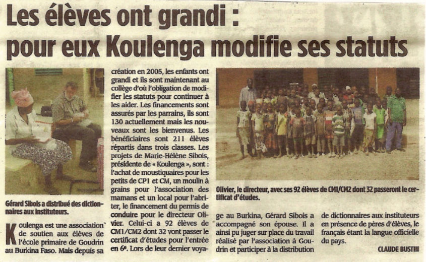 Koulenga modifie ses statuts pour soutenir les collégiens de Goudrin